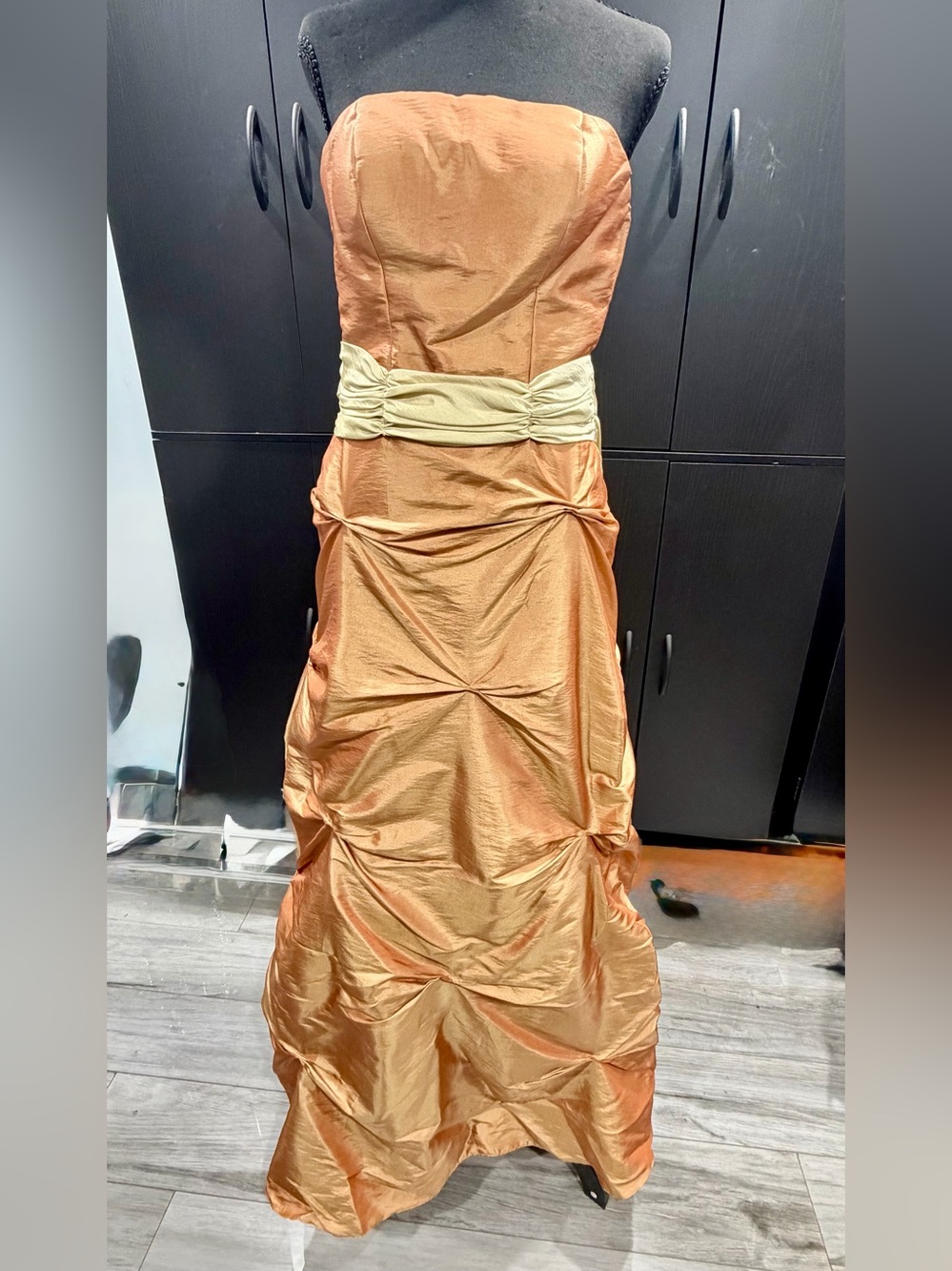 Bill Levkoff Strapless Copper Gown with Cream Waist Sash
